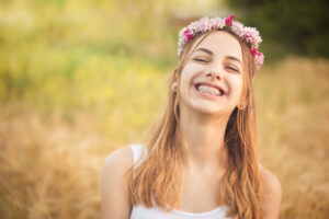 Young girl with braces enjoying the summer